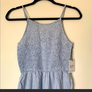 Japna Blue and White Smocked/Striped Jumpsuit